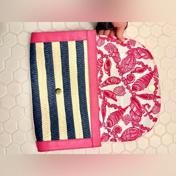 Lily Pulitzer Pink and Navy Striped Clutch - Picture 5 of 9